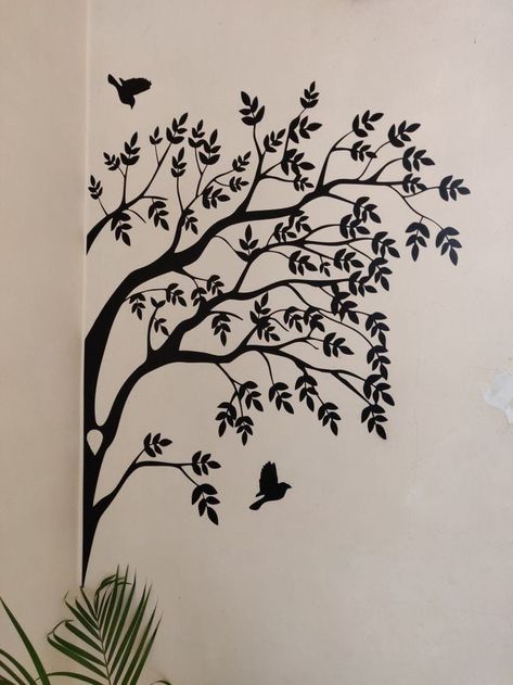 Corner Drawings Design, Tree Wall Painting Ideas Living Room, Drawing Ideas Trees, Wall Drawing Bedroom Art Ideas, Wall Drawing Ideas, Tree Wall Painting, Simple Wall Paintings, Wall Decals Living Room, Wall Drawings