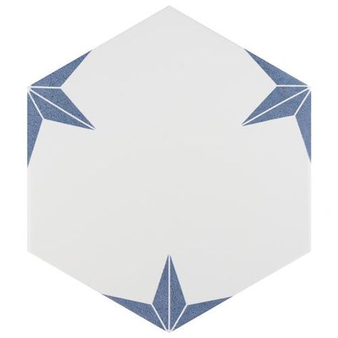 Stella Hex Azul 8-5/8"x9-7/8" Porcelain F/W Tile Porcelain Hexagon Tile, Hexagon Floor, Fireplace Facade, Triangular Pattern, Merola Tile, Porcelain Floor, Hexagon Tiles, House Tiles, Bathroom Floor Tiles