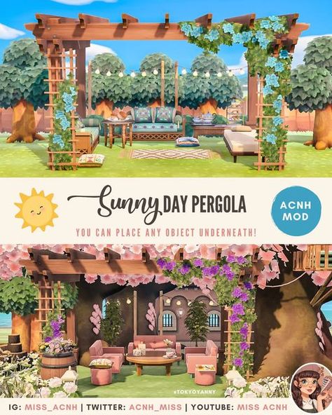 Ideas Animal Crossing, Pergola Ideas, Flower Guide, Tree Swing, New Mods, Island Decor, New Animal Crossing, Animal Crossing Game, Violet Flower