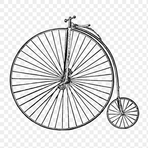 Vintage big wheel bicycle engraving illustration | free image by rawpixel.com Bike Wheel Illustration, Black And White Bicycle, Wheel Illustration, Travel Png, Cycle Drawing, White Bicycle, Penny Farthing Bicycle, Wheel Tattoo, Tandem Bicycle