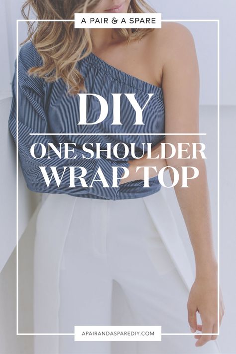 diy-one-shoulder-wrap-top Sewing Men, Diy Vetement, Shoulder Wrap, Shirt Refashion, Sewing Design, Diy Sewing Clothes, Men Shirts, Men Clothes, Diy Couture