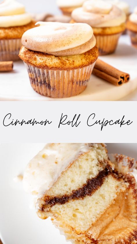 cinnamon roll cupcakes Cupcakes For A Bake Sale, Fall Chocolate Cupcake Flavors, Fun Vanilla Cupcakes, Cinnamon Bun Cupcake Recipe, Cinnamon Cupcakes Cream Cheese Frosting, Chocolate Cinnamon Cupcakes, Sprinkle Cupcakes Recipe, Banana Walnut Cupcakes, Banana Cupcakes With Cinnamon Buttercream