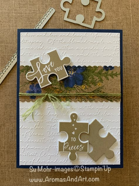 Masculine card made with jigsaw Puzzle Pieces and Script embossing. Love You To Pieces, Masculine Birthday Cards, Cricut Cards, Masculine Cards, Creative Cards, Love Cards, Young Living, Valentine Day Cards, Puzzle Pieces