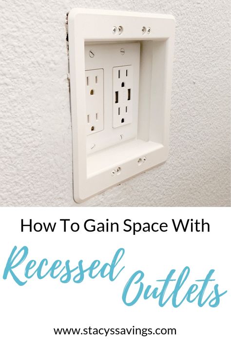 How To Install Large Recessed Outlets.  Add additional outlets, USB outlets, and gain space!  Push your furniture all the way to the wall with this easy DIY project!  #diy Recessed Outlet | Space Saver | Remodel | Upgrade | USB Outlet | Easy DIY Project Recessed Outlets, Free Front, Usb Outlet, Design Blogs, Marie Kondo, Up House, Design Magazine, Space Saver, Door Color