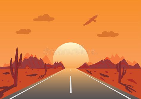 Desert Vector, Album Illustration, Road Illustration, Desert Illustration, Road Drawing, Road 66, Road Wallpaper, Southwest Sunset, Mexican Desert