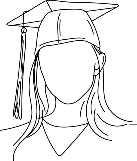 Cap And Gown Drawing, Graduation Gown Drawing, Graduation Hat Drawing, Graduation Cap Outline, Graduation Toga Template Girl, Graduation Girl Drawing, Continuous Line Drawing, Wedding People, Continuous Line