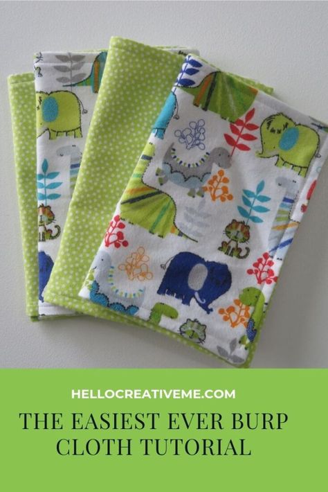 The Easiest Ever Burp Cloth Tutorial - Hello Creative Me Baby Gift Sewing Projects, Flannel Projects, Baby Burp Cloths Diy, Cloth Tutorial, Burp Cloth Tutorial, Quilt Runners, Burp Cloths Diy, Burp Cloth Patterns, Baby Gifts To Make