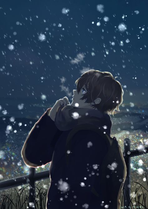 Photo Name Art, Anime Snow, Snow Art, Winter Illustration, Cool Anime Backgrounds, Dark Anime Guys, Aesthetic Boy, Random Anime, Character Design Animation