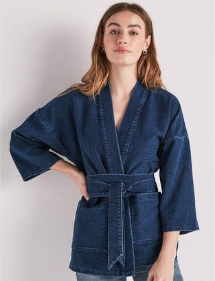 97d0145823aeb8ed80617be62e08bdccdesc51910635ri Denim Kimono, Kimono Lingerie, Modern Kimono, Mode Kimono, Kimono Wrap, Knit Denim, Wrap Jacket, Blue Denim Jacket, Love Clothing