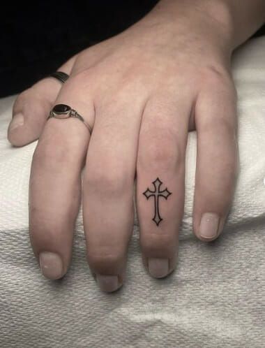 Cross Symbol Small Finger Tattoo For Females And Guys Little Cross Tattoos, Cross Finger Tattoos, Cross Tattoo On Hand, Small Finger Tattoos, Cross Tattoos For Women, Finger Tattoo For Women, Hand And Finger Tattoos, Cross Tattoo For Men, Small Pretty Tattoos