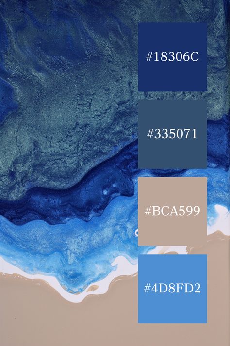 A dynamic blue ocean color palette with deep navy and vibrant blue waves blending into white foam, reminiscent of an aerial view of the ocean meeting the shore. Water Inspired Color Palette, Sea Color Palette Ocean, Blue Complementary Color Palette, Navy Pallete Color, Deep Ocean Color Palette, Blue Pallet Color, Ocean Blue Color Palette, Deep Blue Color Palette, Navy Blue Palette