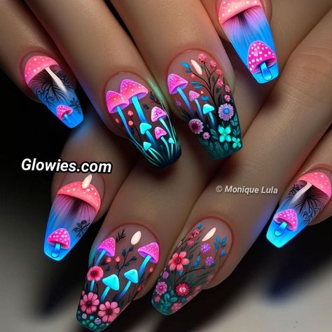 Glow Fairy, Mushroom Nails, Monique Lula, Neon Nail Designs, Ballet Nails, Punk Nails, Nail Art Set, Pretty Nail Art Designs, Manicure Nails