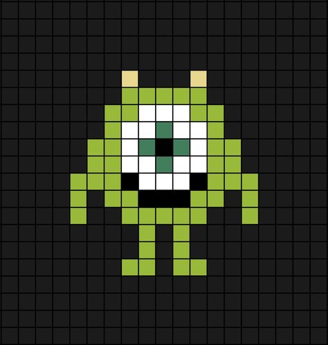 A small pixel art template of Mike Wazowski from Pixar's 2001 Monsters, Inc. film (movie for Americans). Mike Wazowski Perler Beads, Small Disney Pixel Art, Pixel Drawing Disney, Monsters Inc Pixel Art, Pixar Pixel Art, Disney Pixel Art Easy, Pixel Art Pattern Disney, Easy Pixel Art Ideas Cute, 16 X 16 Pixel Art