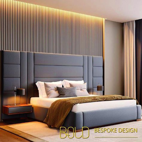 A stunning bedroom design from top to bottom. Luxurious from every angle the headboard the side tables and the... बेडरूम डिजाइन, Simple Bed Designs, Bed Back Design, Bed Headboard Design, Modern Style Bedroom, Bedroom Interior Design Luxury, Modern Luxury Bedroom, Modern Bedroom Interior, Bed Design Modern