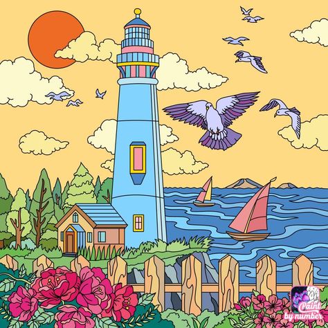 Vacation Drawing, Art Competition Ideas, Oil Pastel Drawings Easy, Lighthouse Painting, Disney Art Drawings, Oil Pastel Drawings, Anime Dragon Ball Goku, Color Art, Alam Yang Indah