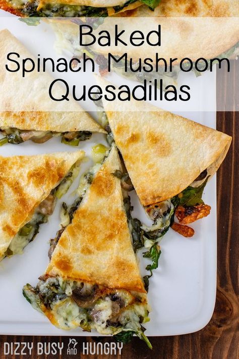 Baked Spinach Mushroom Quesadillas, Vegetarian Cheesy Quesadilla with mushrooms.  Back to school lunches should be this good! | Back to school recipes, school lunches, vegetarian quesadilla, mushroom quesadillas #quesadilla #mushrooms #cheesy #vegetarian #comfortfood #backtoschool #schoollunch #Mexican #quesadillas #dbh School Lunches Vegetarian, Lunches Vegetarian, Baked Quesadilla, Mushroom Quesadillas, Back To School Recipes, Veggie Sandwiches, Back To School Lunches, Cheesy Quesadilla, Plant Recipes