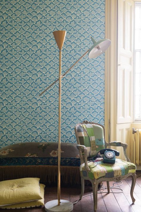 Farrow & Ball's Japanese Wallpaper Collection | House & Garden Farrow And Ball Aranami Wallpaper, Hall Wallpaper Ideas, Farrow And Ball Wallpaper, Hall Wallpaper, Farrow & Ball Wallpaper, Color Of The Month, Ball Wallpaper, Drawing Room Interior Design, Month May