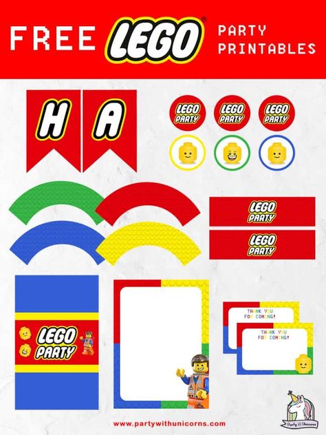 Lego Cupcake Toppers Printable, Lego Water Bottle Labels Free, Lego Bingo Printable, Lego Birthday Party Invitations Free, Lego Birthday Banner Printable Free, Lego Birthday Printables, Lego Birthday Table, Lego Party Banner, Lego Birthday Party Decorations