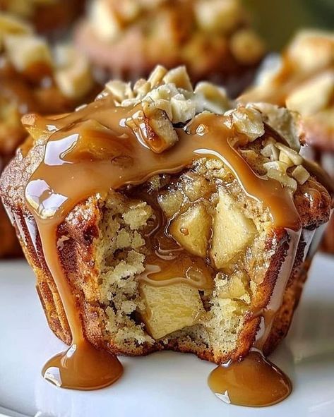 Apple Muffins Recipe, Caramel Apple Muffins, Carrot Muffin Recipe, Ultimate Chocolate Cake, Apple Muffin Recipes, Gooey Caramel, Caramel Drizzle, Walnut Recipes, Recipes With Few Ingredients