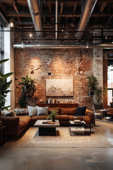 Revealing Brickwork Interiors Dark Industrial Interior, Light Industrial Interior, Scandi Industrial Interior, Exposed Brick Walls Living Room, Exposed Brick Living Room, Brick Wall Living Room, Loft Style Living, Brick Living Room, Industrial Chic Style