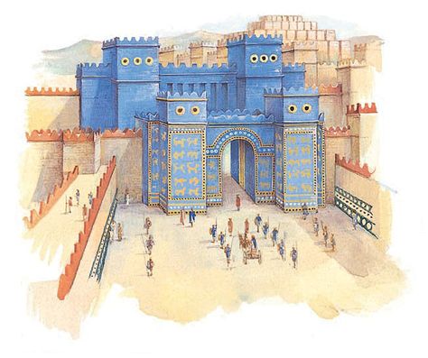 "The Ishtar Gate of Babylon was one of the gates into the inner city. It was constructed in around 575 BC by King Nebuchadnezzar II" Ishtar Gate Art, Ishtar Gate Architecture Drawing, Ishtar Gate Babylon, Ishtar Gate Sketch, Ishtar Gate Drawing, Mesopotamia Architecture, Gates Of Babylon, Babylon City, Nebuchadnezzar Ii