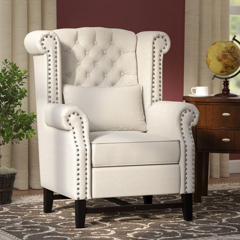 Linen Wingback Chair, Minimal House, Church Furniture, Tufted Arm Chair, Cottage Furniture, Fabric Accent Chair, Chair Upholstery, Bedroom Chair, Cheap Furniture