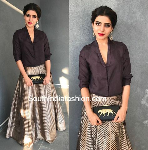 Samantha Prabhu in Raw Mango Long Skirt With Shirt, Samantha Prabhu, Long Skirt And Top, Ethereal Elegance, Indian Skirt, Floral Frocks, Raw Mango, Style Guru, Casual Fridays