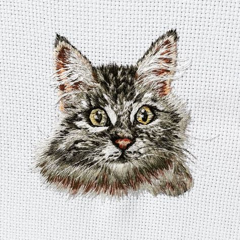 Realistic embroidery, needle painting Tabby Cat Embroidery, Realistic Embroidery, Needle Painting, Cat Embroidery, Tabby Cat, Christmas 2024, Needlepoint, Art Inspo, Textiles