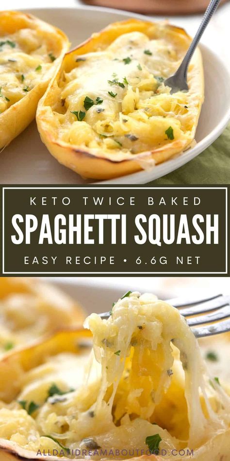 Twice Baked Spaghetti Squash, Twice Baked Spaghetti, Keto Spaghetti Squash, Keto Spaghetti, Baked Spaghetti Squash, Low Carb Veggies, Spaghetti Squash Recipes, Low Carb Side Dishes, Twice Baked