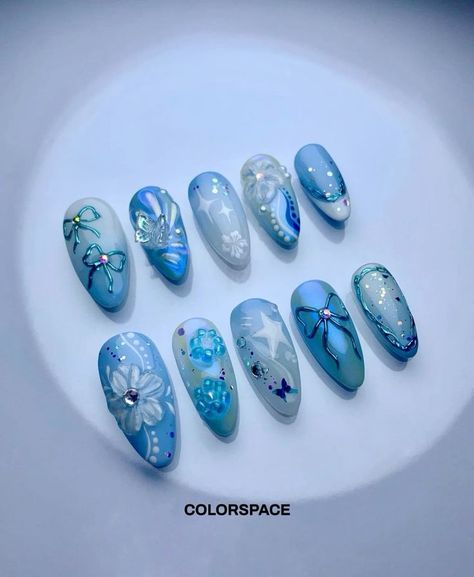 Nails Done At Home, Space Nails, Airbrush Nails, Blue Nail Art, Pretty Gel Nails, Striped Nails, Rose Nails, Nails Done, Kawaii Nails