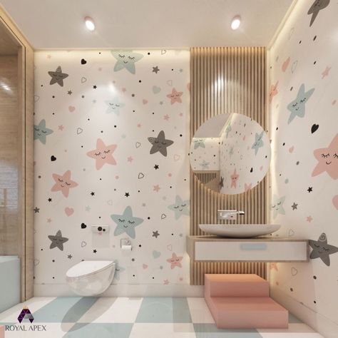 Kid’s Bathroom Ideas, Kids Bathroom Design Ideas, Kids Washroom Ideas, Kids Bathroom Ideas Girl, Children Bathroom Design, Baby Bathroom Ideas, Bathroom Kids Ideas, Kid Bathroom Ideas, Cute Kids Bathroom