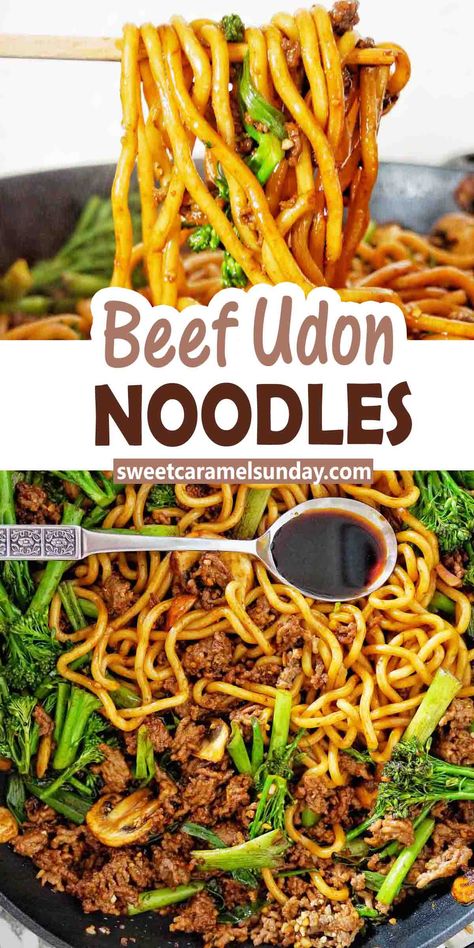 Beef Stir Fry With Udon Noodles, Wok Noodles Recipes, Recipe For Udon Noodles, Ground Beef And Broccoli Noodles, Beef Stir Fry Recipes Easy Noodles, Easy Beef Noodle Stir Fry, Ground Beef Noodle Stir Fry, Udon Noodle Recipe Ground Beef, Teriyaki Beef And Noodles