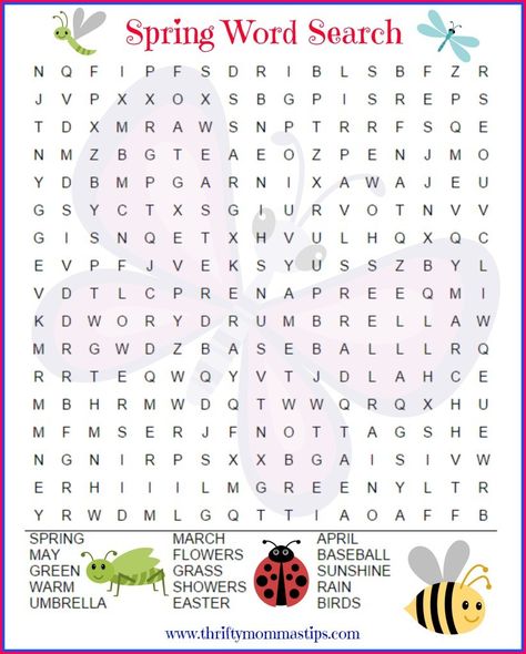 spring_printables Placemat Ideas, Spring Worksheets, Spring Word Search, Word Search For Kids, Printable Crossword Puzzles, Spring Worksheet, Free Printable Word Searches, Word Search Puzzles Printables, Spring Words