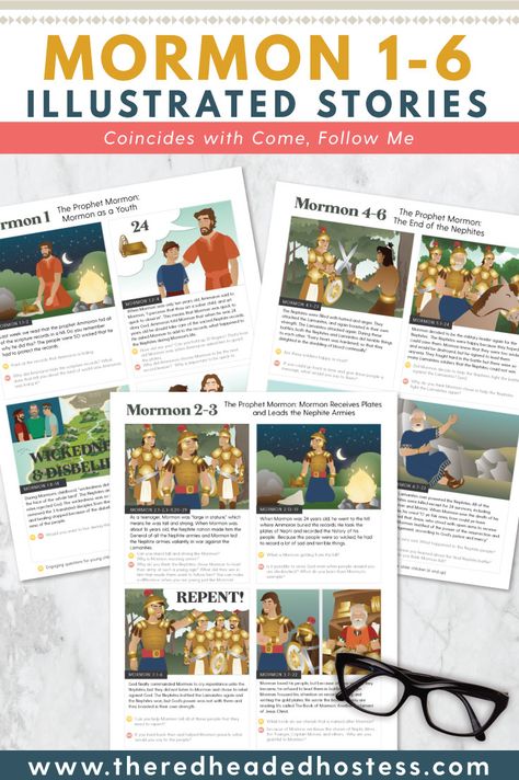 Momron 1-6 Come, Follow Me lesson kit. LDS Study and activity pages for all ages. Family scripture study ideas, individual scripture study ideas, lesson ideas. Coincides with the manual from the Church of Jesus Christ of Latter-day Saints. Each kit includes scripture marking guide, Book of Mormon bedtime stories, Book of Mormon study guide pages, coloring pages, doctrinal quizzes, scripture art prints, scripture glue-ins, and much more. Book Of Mormon Quotes, Scripture Marking, Family Scripture Study, The Red Headed Hostess, Family Scripture, What To Study, Scripture Art Print, Sunday School Teacher, Activity Pages