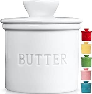 PriorityChef Butter Crock with Lid, On Demand Spreadable Butter, French Butter Keeper to Leave On Counter with Water Line, Ceramic French Butter Dish, White Spreadable Butter, French Butter Dish, Wooden Butter Mold, Butter Bell, Butter Keeper, French Butter, Butter Crock, Butter Molds, Ceramic Bell