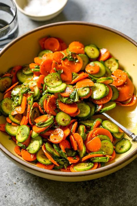 Carrot and Cucumber Salad Recipe Healthy Carrot Salad Recipes, Carribean Salad, Sour Cream Potato Salad, Cucumber Carrot Salad, Carrots And Cucumbers, Carrots Recipes, Legume Recipes, Nice Salad, Sour Cream Potatoes