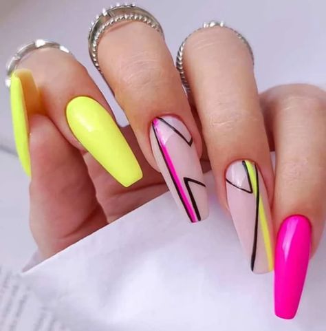 Neon Acrylic Nails, Yellow Nails Design, Nails Yellow, Colorful Nail, Summer Manicure, Her Nails, Vacation Nails, Trendy Nail, Nails Summer