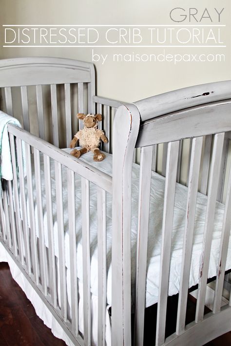 Want a Pottery Barn style crib without the price?  See this tutorial for a stunning crib  [ HGNJShoppingMall.com ] #nursery Crib Makeover, Gray Crib, Pottery Barn Style, Grey Crib, Baby Nursery Diy, Country Chic Paint, Baby Diy, Crib Mattress, Nursery Inspiration