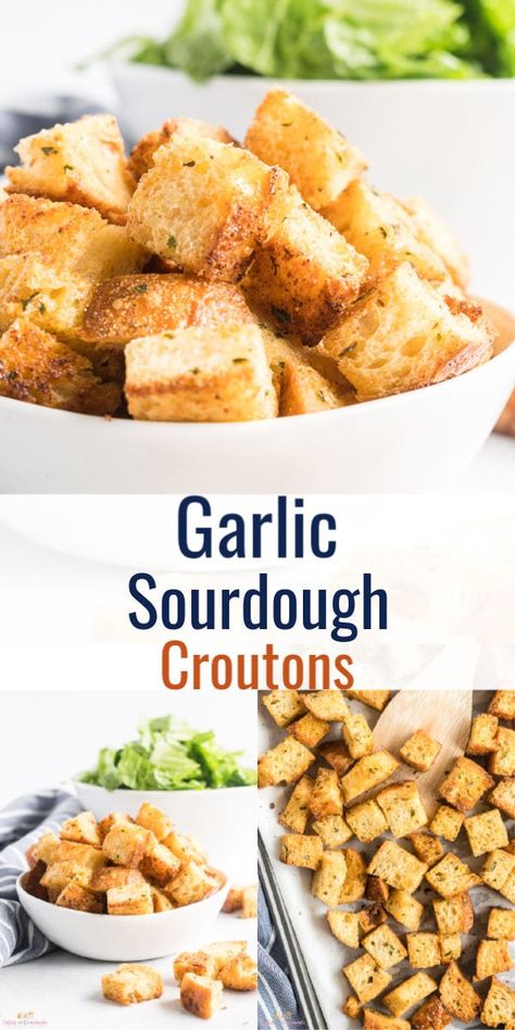 Garlic Sourdough, Sourdough Croutons, Cauliflower Cheese Soups, Garlic Croutons, Salad Homemade, Garlic And Olive Oil, Sourdough Starter Discard Recipe, Homemade Sourdough Bread, Favorite Salad