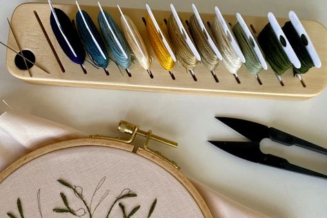 embroidery thread storage Embroidery Storage Ideas, Thread Storage Ideas, Embroidery Thread Storage, Embroidery Storage, Craft Storage Solutions, Bobbin Storage, Embroidery Stitches Beginner, Thread Storage, Hand Embroidery Kits