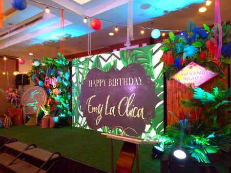 65th Havana Nights Theme party | CatchMyParty.com Havana Night Backdrop Ideas, Carribean Party Theme, Carribean Theme Party Ideas, Havanna Nights Party, Havana Theme Party, Havana Nights Party Theme, Havana Nights Theme, Havana Party, Soiree Party