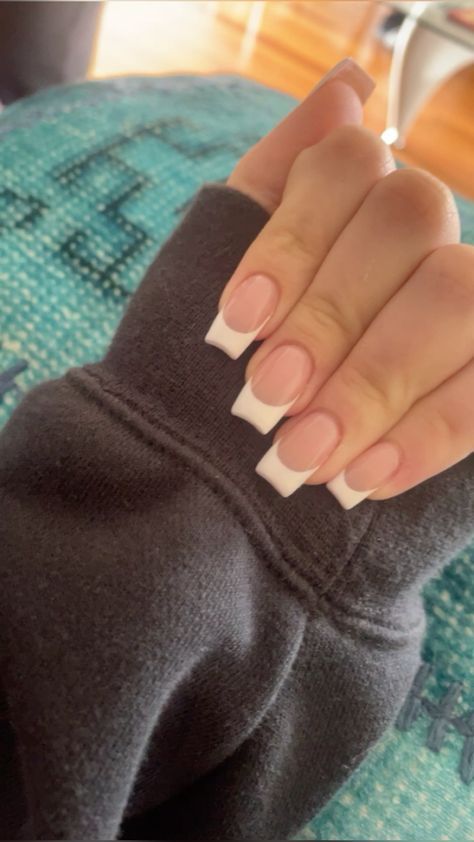 Nail link French Tip Inspo Square, Cute Simple Nails Long Square, Cute Nails Square French Tip, Tip Nails Square, Thicker French Tip Nails, Square Shape French Tip Nails, Square Deep French Nails, Back To School Nail Inspo Square, Square Nails French Tip Color