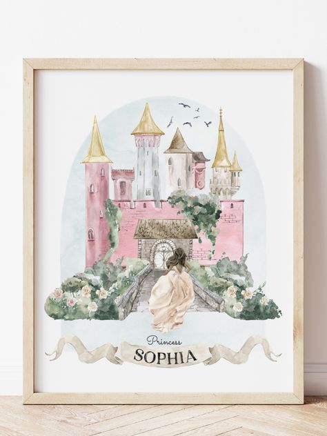 Princess Name Sign Fairy Tale Nursery Theme, Toddler Princess Room, Princess Nursery Theme, Princess Poster, Girls Princess Bedroom, Pink Girl Room Decor, Castle Nursery, Nursery Room Decor Girl, Princess Nursery