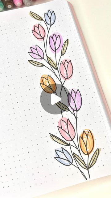 Simple Flower Drawing, Tulip Drawing, Easy Flower Drawings, Colorful Borders Design, Front Page Design, Bond Paper Design, Easy Drawings For Beginners, Art Sketches Doodles, Floral Doodle