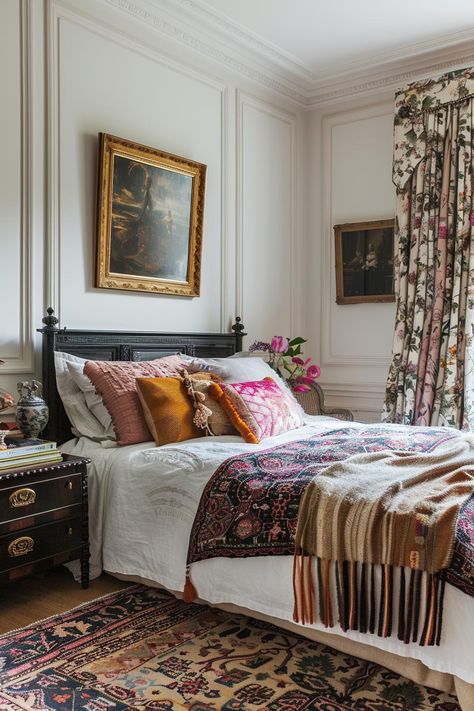 21 Eclectic Bedroom Ideas for Your Home Décor Style Bedroom Refresh Ideas, Anthropologie Bedroom Inspirations, Glasgow Flat, Boho Glam Bedroom, Eclectic Bedroom Ideas, Scandinavian Bedroom Ideas, Eclectic Bedroom Design, Maximalist Bedroom, Eclectic Minimalist