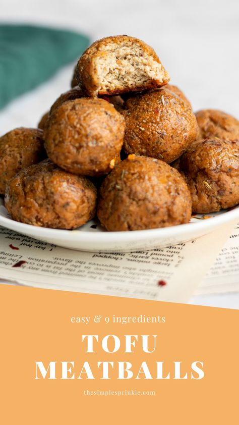 vegan tofu meatballs assembled on a small plate in a pyramid shape with a bite in the top meatball Tofu Meatballs, Vegan Meatballs Recipe, Vegan Meat, Vegan Meatballs, Plant Based Diet Recipes, Vegan Entree, Meatballs Easy, Entree Recipes, Tofu Recipes