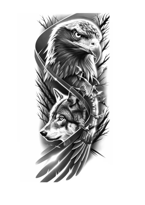 Lion Rampant Tattoo, Eagle Shoulder Tattoos For Women, Bear And Eagle Tattoo, Indian Bear Tattoo, Eagle And Wolf Tattoo, Wolf And Eagle Tattoo, Animals Tattoo Design, Native American Eagle Tattoo, Eagle And Wolf