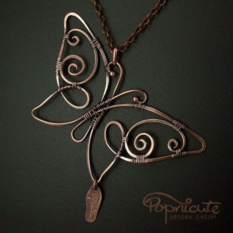 Butterfly by popnicute | copperpendants.tumblr.com/: Wire Butterfly, Wire Jewelery, Wire Jewelry Making, Bijoux Fil Aluminium, Wire Jewelry Designs, Diy Wire Jewelry, Wire Work Jewelry, Wire Necklace, Wire Pendant