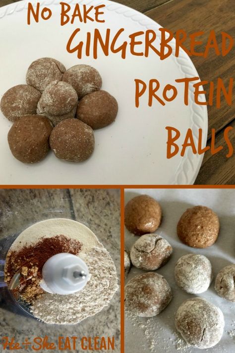 These No Bake Gingerbread Protein Balls are the PERFECT pre and/or post workout snack. You can also just keep them on hand for when a craving strikes! #heandsheeatclean #eatclean #protein #nobake #recipe Gingerbread Protein, Post Workout Snack, He And She, Protein Balls Recipes, Healthy Protein Snacks, Protein Treats, Post Workout Snacks, Protein Bites, Protein Balls