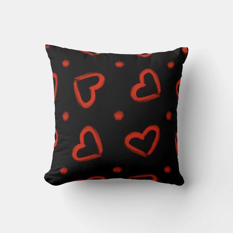 Black Metal Heart Necklace For Valentine's Day, Valentine's Day Pillow, Black Hello Kitty Pillow, Red Heart Pillow In Bed, Red And Black Throw Pillows, Valentines Pillows, Patterned Throw Pillows, Valentines Day Hearts, Patterned Throw